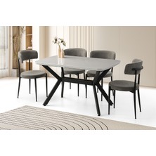 Viento Mobilya Anka Açık Gri Highgloss Açılır 130X80 Masa 6 Adet Bukle Kumaş Metal Gözde Sandalye Masa Takımı