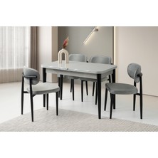 Viento Mobilya Kelebek Kütük Açık Gri Highgloss Açılır 120X70 Masa 4 Adet Babyface Metal Siesta Sandalye Masa Takımı