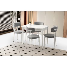 Viento Mobilya Gonca Kaşıklıklı Beyaz Açılır 100X65 Masa 4 Adet Bukle Kumaş Metal Gözde Sandalye Masa Takımı
