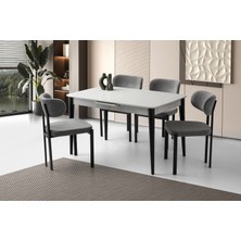 Viento Mobilya Milano Açık Gri Highgloss Açılır 130X80 Masa 6 Adet Bukle Kumaş Metal Pelin Sandalye Masa Takımı