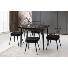 Viento Mobilya Kıvılcım Siyah Mermer Desen Yanlara Açılır 100X65 Masa 4 Adet Babyface Metal Güneş Sandalye Masa Takımı