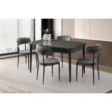 Viento Mobilya Kelebek Tekno Koyu Gri Highgloss Açılır 130X80 Masa 6 Adet Babyface Metal Gözde Sandalye Masa Takım