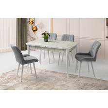 Viento Mobilya Kelebek Tekno Marmo Highgloss Açılır 130X80 Masa 6 Adet Bukle Kumaş Ahşap Ayak Fulya Sandalye Masa Takımı