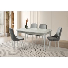 Viento Mobilya Kelebek Tekno Marmo Highgloss Açılır 160X90 Masa 6 Adet Babyface Kumaş Ahşap Sahra Sandalye Masa Takımı