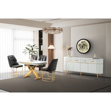 Viento Mobilya Still Beyaz Renk Açılır 130X80 Masa 4 Adet Babyface Kumaş Neşe Gold Iskelet Sandalye Masa Takımı