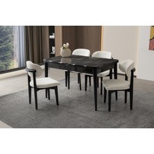 Viento Mobilya Kelebek Kütük Irony Highgloss Açılır 130X80 Masa 4 Adet Bukle Kumaş Ahşap Nergis Sandalye Masa Takımı