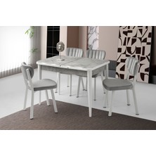 Viento Mobilya Kelebek Kütük Lagina Desen Açılır 120X70 Masa 4 Adet Babyface Kumaş Metal Esinti Sandalye Masa Takımı