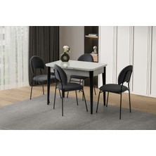 Viento Mobilya Kelebek Tekno Açık Gri Highgloss Açılır 100X60 Masa 4 Adet Babyface Kumaş Metal Suna Sandalye Masa Takımı