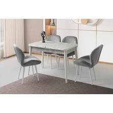 Viento Mobilya Kelebek Kütük Marmo Desen Highgloss Açılır 120X70 6 Adet Porto Babyface Kumaş Metal Ayak Sandalye Masa Takımı