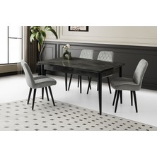 Viento Mobilya Kelebek Tekno Irony Highgloss Açılır 160X90 Masa 6 Adet Babyface Kumaş Ahşap Fulya Sandalye Masa Takımı