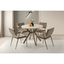 Viento Mobilya Hilton Sidon Desen Açılır 100X100 Masa 4 Adet Babyface Kumaş Metal Jumbo Sandalye Masa Takımı