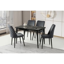 Viento Mobilya Silva Siyah Mermer Desen Açılır 120X70 Masa 6 Adet Babyface Ahşap Ayak Talia Sandalye Masa Takımı