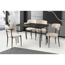 Viento Mobilya Luis Irony Highgloss Sabit 120X70 Masa 4 Adet Bukle Kumaş Metal Gözde Sandalye Masa Takımı