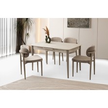 Viento Mobilya Milano Sidon Desen Açılır 130X80 Masa 6 Adet Babyface Metal Siesta Sandalye Masa Takımı