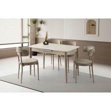 Viento Mobilya Milano Sidon Desen Açılır 120X70 Masa 6 Adet Babyface Metal Gözde Sandalye Masa Takımı