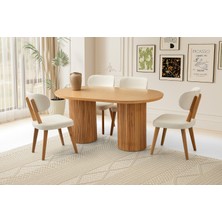 Viento Mobilya Orkide Naturel Sabit 160X90 Masa 8 Adet Bukle Kumaş Ahşap Masal Sandalye Masa Takımı