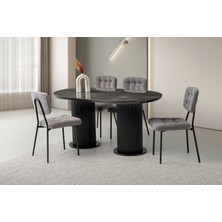 Viento Mobilya Orkide Irony Highgloss Sabit 160X90 Masa 6 Adet Bukle Kumaş Metal Mine Sandalye Masa Takımı