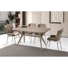 Viento Mobilya Anka Cappicino Highgloss Açılır 160X90 Masa 6 Adet Babyface Kumaş Metal Yonca Sandalye Masa Takımı