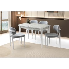 Viento Mobilya Kelebek Tekno Marmo Highgloss Açılır 120X70 Masa 4 Adet Bukle Kumaş Metal Siesta Sandalye Masa Takımı
