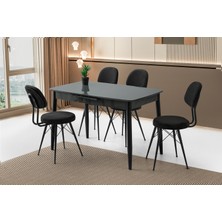 Viento Mobilya Milano Koyu Gri Highgloss Açılır 120X70 Masa 4 Adet Babyface Metal Ece Sandalye Masa Takımı