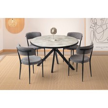 Viento Mobilya Pegasus Yuvarlak Olabilen Rambla Highgloss Açılır 120X70 Masa 4 Adet Bukle Kumaş Metal Gözde Sandalye Masa Takımı