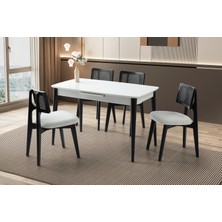 Viento Mobilya Milano Beyaz Renk Açılır 120X70 Masa 4 Adet Bukle Kumaş Ahşap Kuzey Sandalye Masa Takımı
