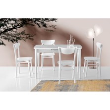 Viento Mobilya Milano Marmo Highgloss Açılır 120X70 Masa 4 Adet Beyaz Ahşap  Aziz Sandalye Masa Takımı