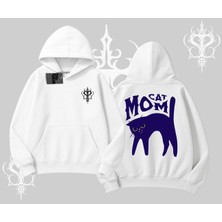 Cat Mom Yazılı Minimal Kedi Arka Baskılı Kapşonlu Sweatshirt