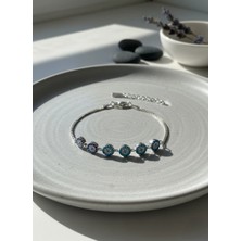 Arvenia Silver Beş Nazar Motifli Mavi Taşlı Zirkonlu Kadın 925 Ayar Gümüş Zincir Bileklik