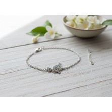 Arvenia Silver Kelebek Motifli Markazit Taşlı Telkari Kadın 925 Ayar Gümüş Zincir Bileklik