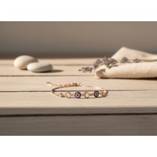 Arvenia Silver Nazar Boncuğu Sıralı Zirkon Taşlı Rose Gold Gümüş Bileklik