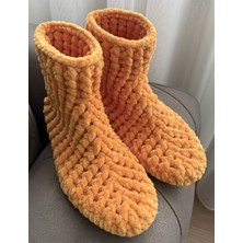 Ebruli El Örgüsü Kadife Ip Panduf Bot Kadın