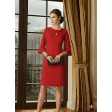 Nake Butik Kadın Kırmızı Midi Boy Şık Elbise – Fiyonk Detaylı