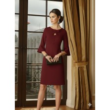 Nake Butik Kadın Kırmızı Midi Boy Şık Elbise – Fiyonk Detaylı