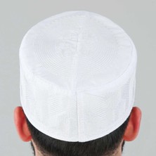 Begün Topbaş Hafız Işlemeli Beyaz Takke...suud Takke...nakış Desenli Kalıp Namaz Takkesi...