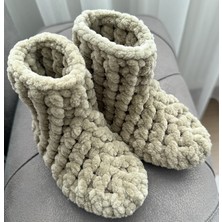 Ebruli El Örgüsü Kadife Ip Panduf Bot Kadın