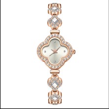 TrendyChic Taşlı Yonca Şeklinde Gold Saat