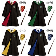 Harry Potter Kostüm Cübbe Seti Kostüm + Asa + Gözlük + Kravat