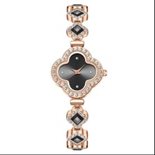 TrendyChic Taşlı Yonca Şeklinde Gold Saat