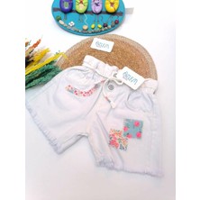 Lilitop Yama Desen Beli Büzgülü Şort Beyaz - 4-5 Yaş