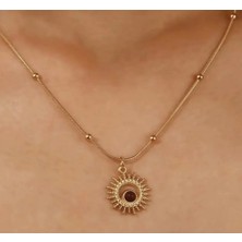Huma Butik Takı Aksesuar Güneş Motifli Taşlı Altın Renk Bijuteri Kolye