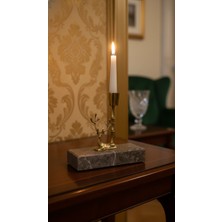 Montdekor El Yapımı Mermer Taşlı Bronz Mumluk (20x8x20 cm)