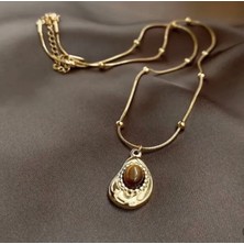 Huma Butik Takı Aksesuar Damla Form Taşlı Şık Bijuteri Kolye