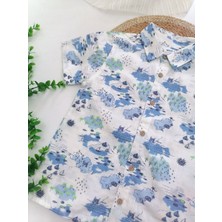 West Yelken Baskı Keten Gömlek&denim&şortlu 2'li Takım Mavi - 5-6 Yaş