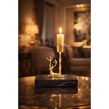 Montdekor El Yapımı Mermer Taşlı Bronz Mumluk (20x8x20 cm)