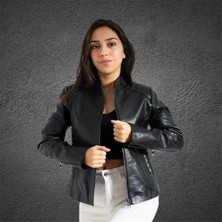 Evasim Hakiki Deri Kadın Mont (Siyah)