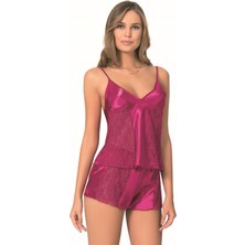 Arias Closet Vişne Saten Babydoll Şort Takımı