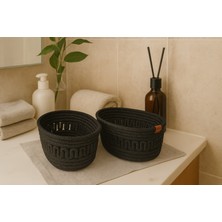 Efuliz Home Jüt Hasır Desenli 2'li Oval Sepet,düzenleyici-Organizer-Banyo-Saklama Sepeti,ekmek-Çeyizlik Sepet