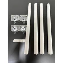 Hamadex 41 cm Beyaz Konik Ahşap Ayak – 4 Adet + Bağlantı Aparatları