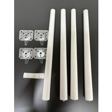 Hamadex 47 cm Beyaz Konik Ahşap Ayak – 4 Adet + Bağlantı Aparatları
